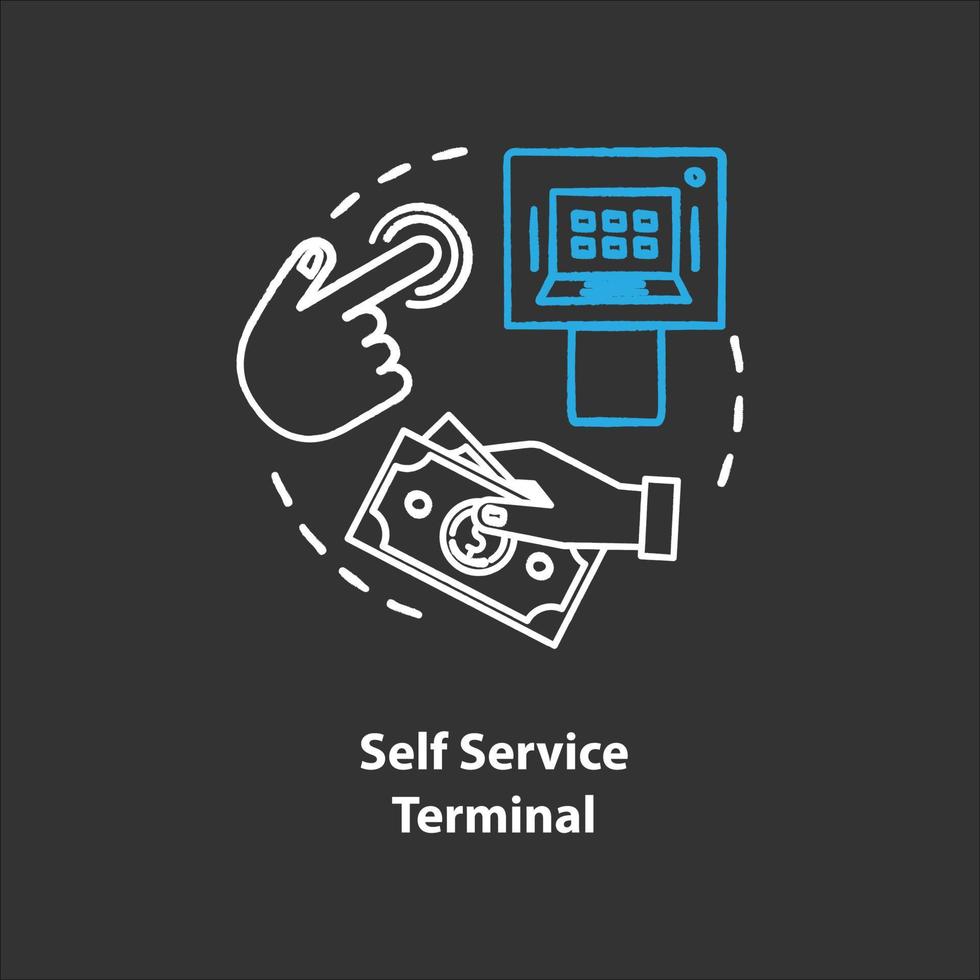 Self Service Terminal chalk concept icon. Customer-operated checkout idea. Payment system. Shopping checkout. Electronic transaction. Vector isolated chalkboard illustration