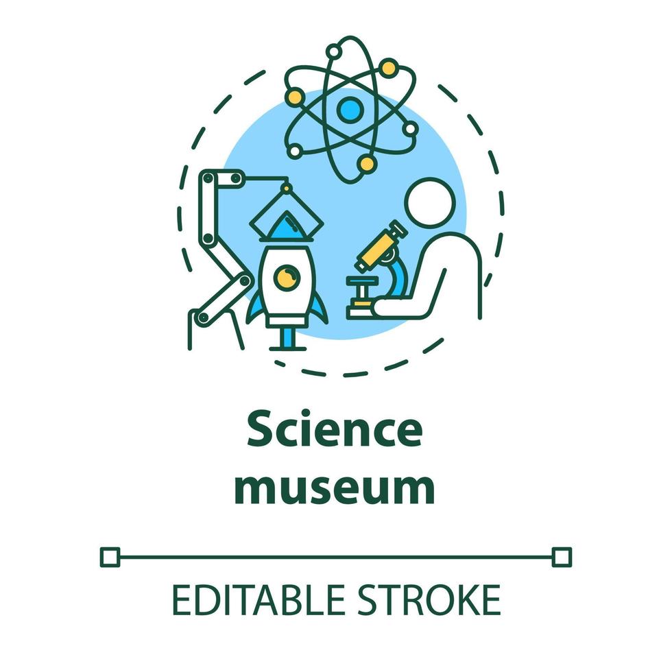 Science museum concept icon. Biotechnology and chemistry. Educational scientific exposition. Laboratory research idea thin line illustration. Vector isolated outline drawing. Editable stroke