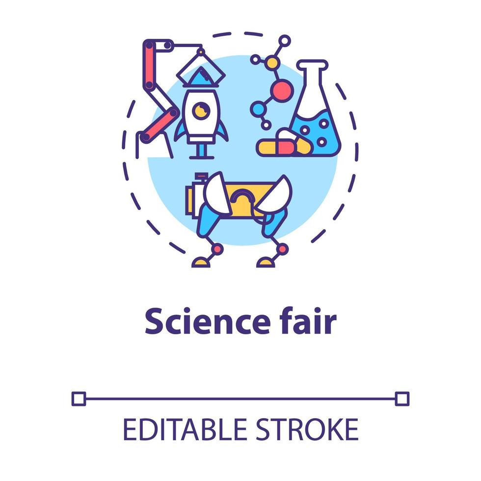 Science fair concept icon. Technology development. Chemistry project. Robotics. University competition idea thin line illustration. Vector isolated outline drawing. Editable stroke