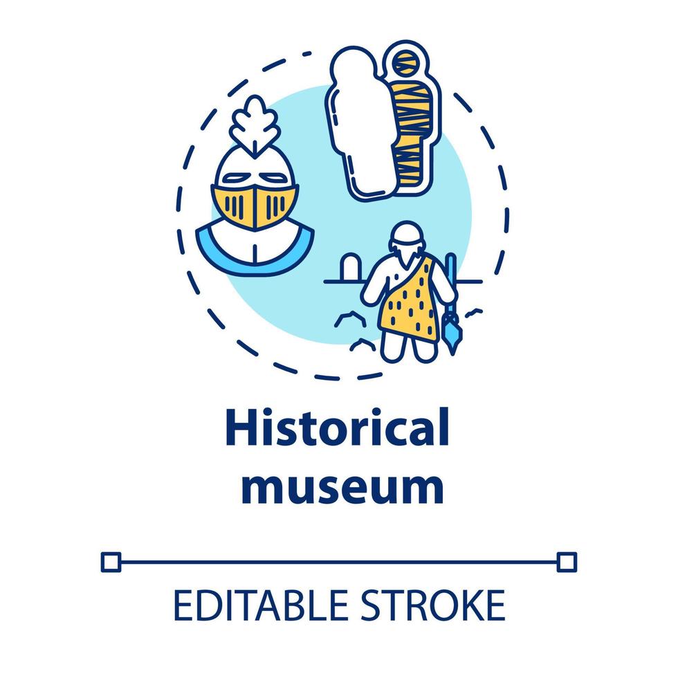 Historical museum concept icon. Paleontology and anthropology. Archeological artifact. Cultural exhibition idea thin line illustration. Vector isolated outline drawing. Editable stroke