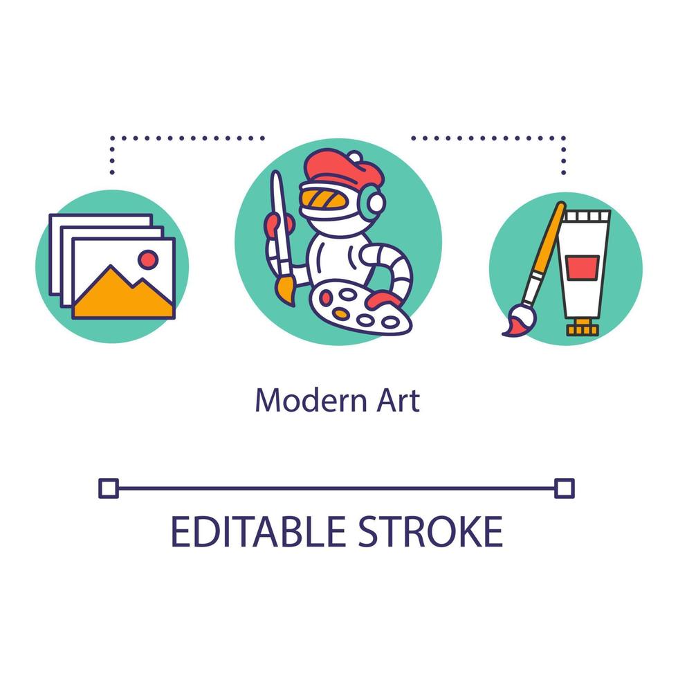 Modern art concept icon. Gallery exhibition. Museum paintings. Futuristic artwork. Contemporary exhibition idea thin line illustration. Vector isolated outline drawing. Editable stroke
