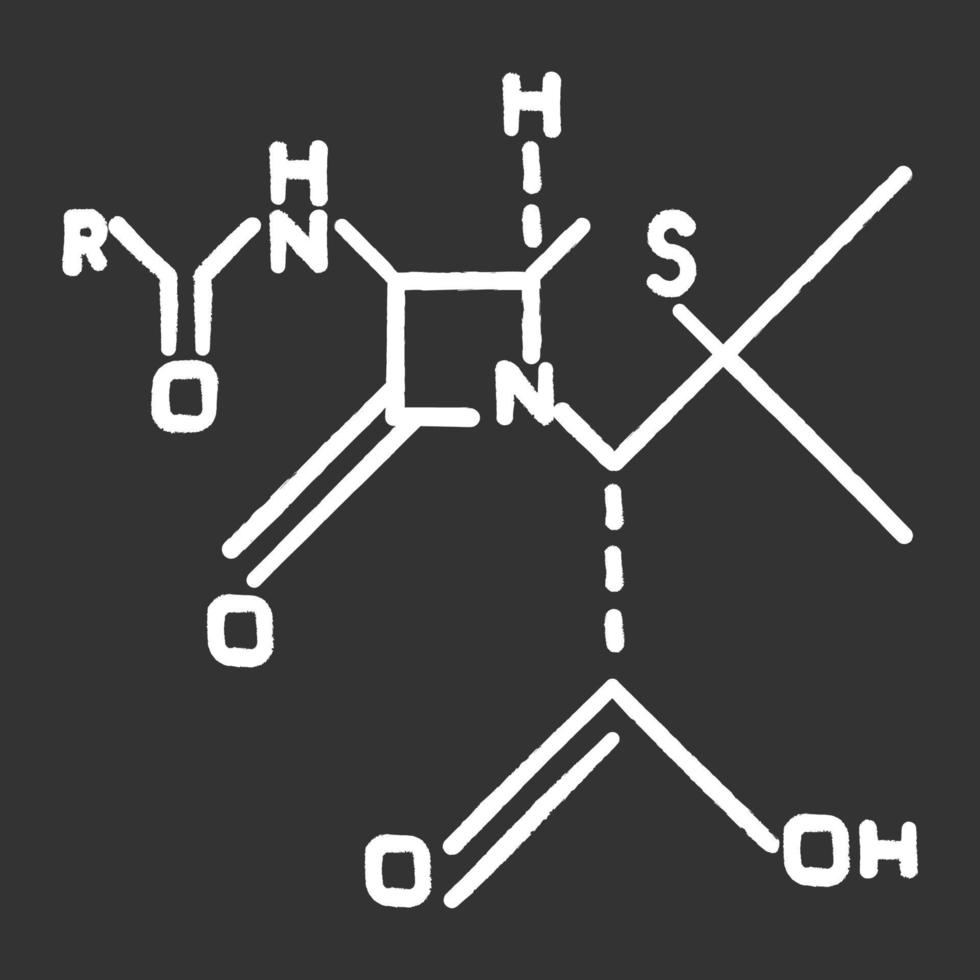 icono de tiza negra de fórmula molecular química. arreglo de enlaces de átomos dentro de moléculas. esquema de química orgánica. enlace químico. compuestos de elemento. ilustración de pizarra de vector aislado