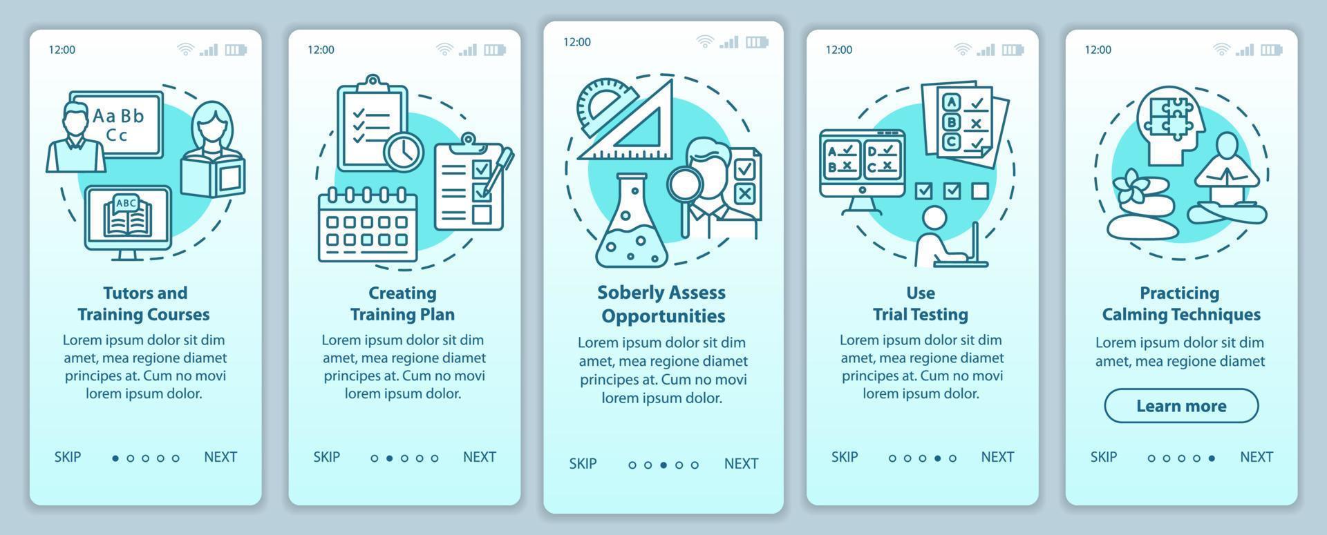 University entrance onboarding mobile app page screen vector template. Tutors and courses. Walkthrough website steps with linear illustrations. UX, UI, GUI smartphone interface concept