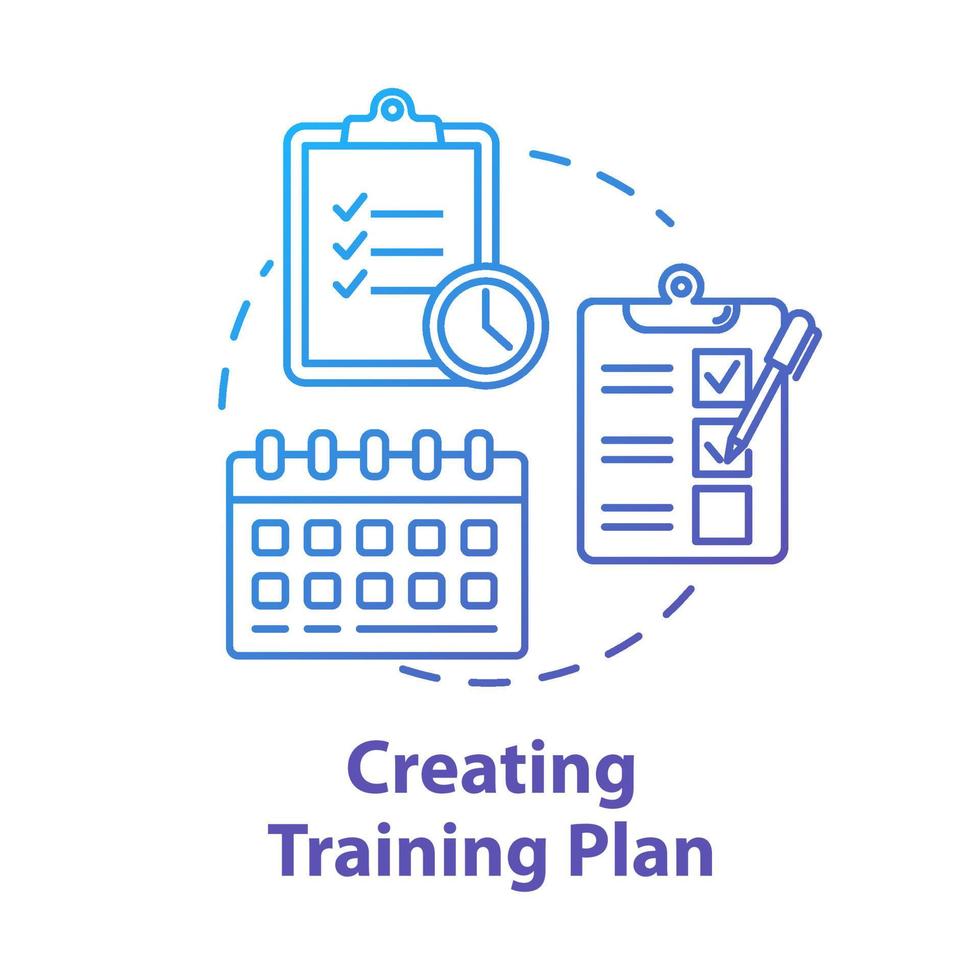 Creating training plan concept icon. Task list and deadlines. Effective planning. Time management. Scheduling idea thin line illustration. Vector isolated outline drawing