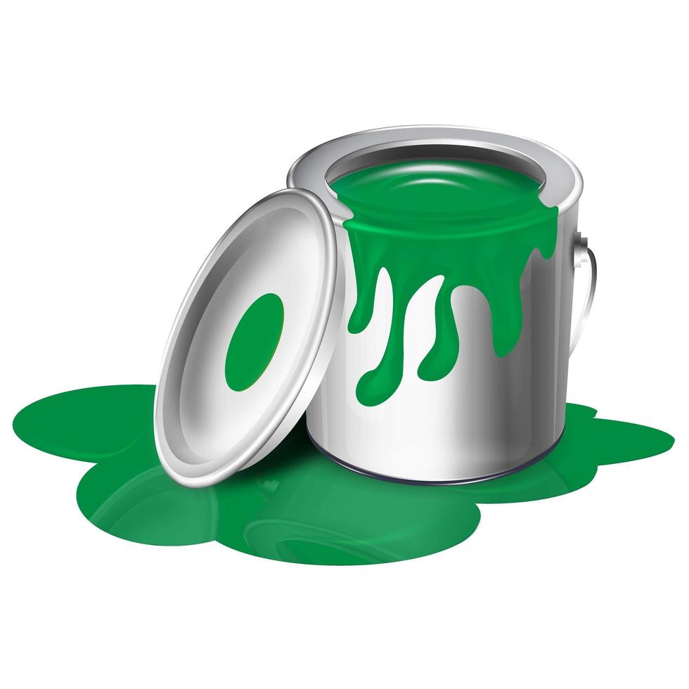 An open can with spilled paint and a green spot. Vector