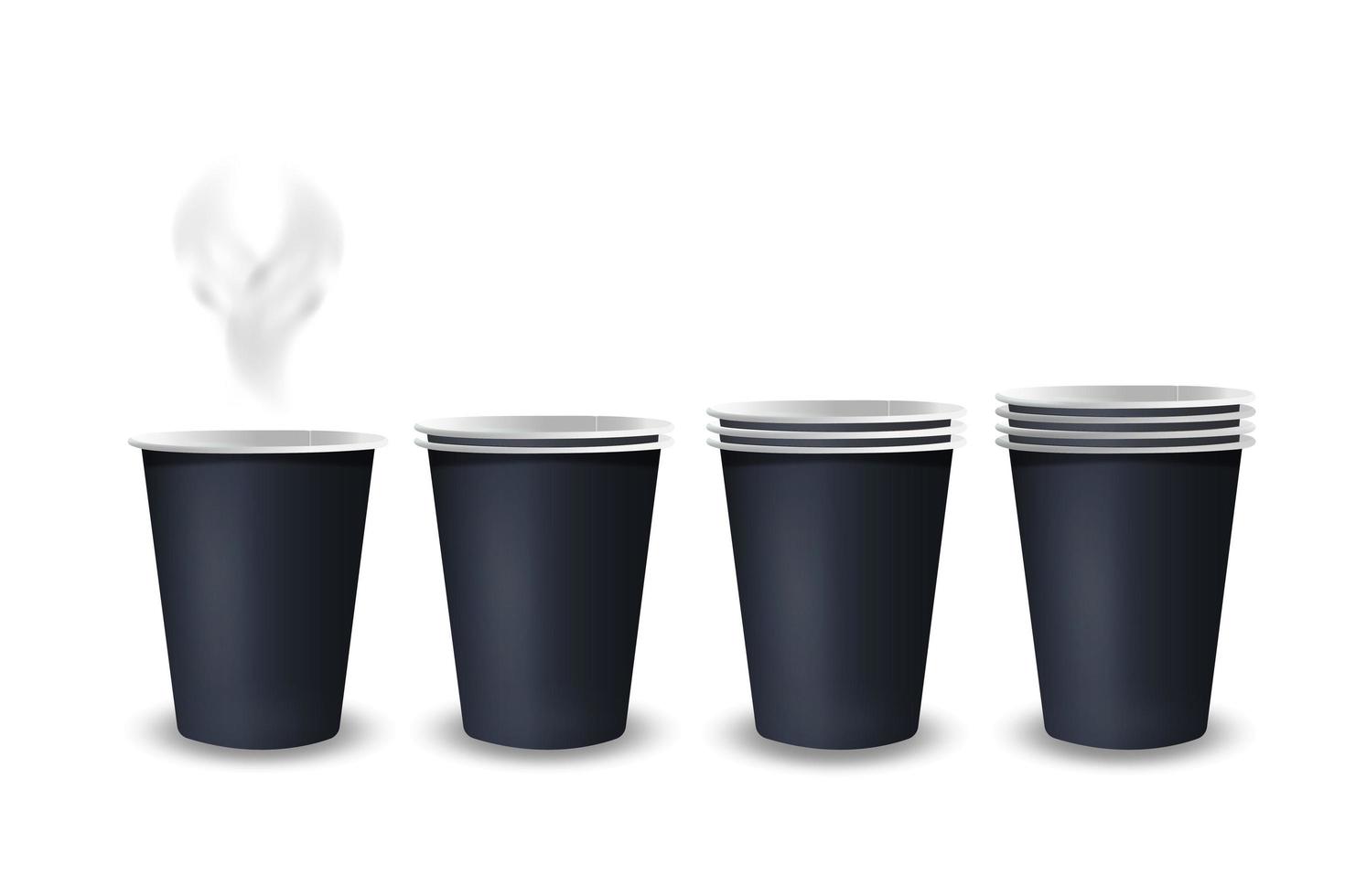 Set of paper coffee cup on white background. Collection 3d coffee cup mockup. vector