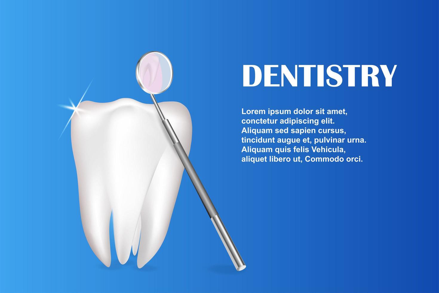 A tooth with a stamatological mirror. Vector background. Realistic vector on a blue background.