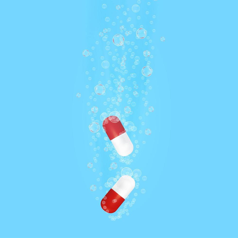 dos pastillas en agua. ilustración en blanco para diseño creativo vector