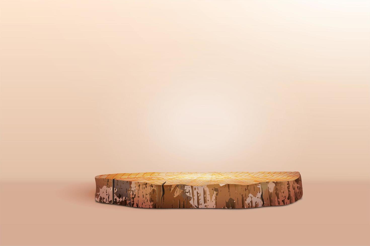 Sierra redonda de madera cortada sobre un fondo beige. caja mínima y podio geométrico. escena con formas geométricas. Vitrina vacía para la presentación de productos cosméticos ecológicos. vector