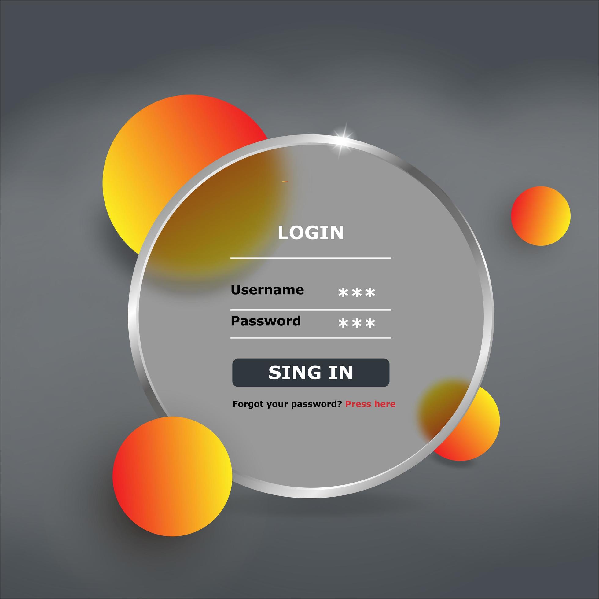 Vector glassmorphism concept. Login page with frosted glass. Mobile app ...
