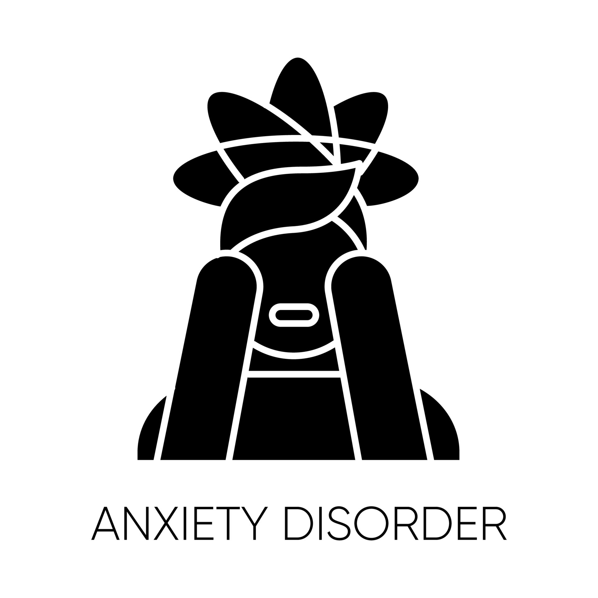 Anxiety disorder glyph icon. Fear and worry. Depressed man. Panic attack. Headache and migraine