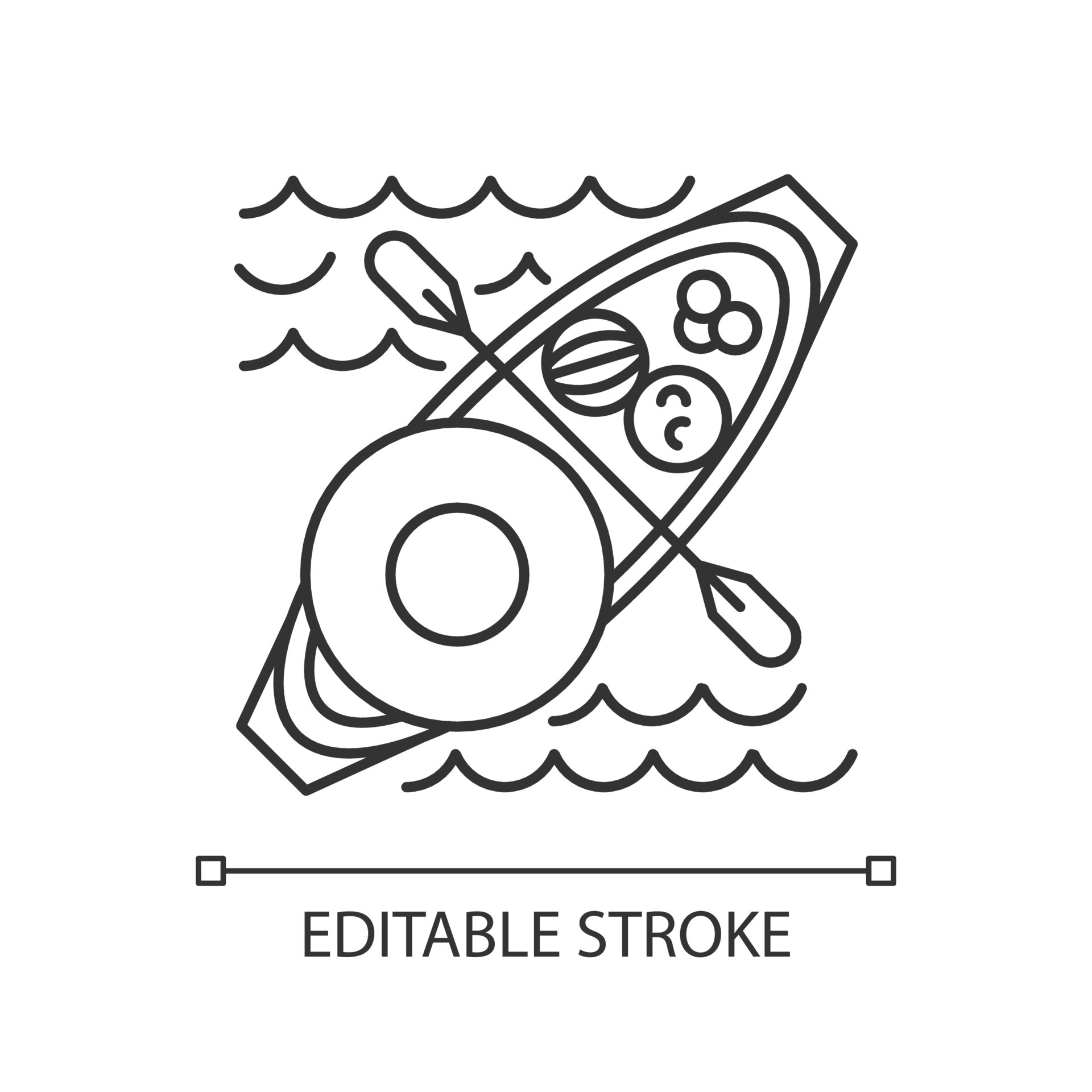 Floating market linear icon. Selling goods and food from boat. Type of