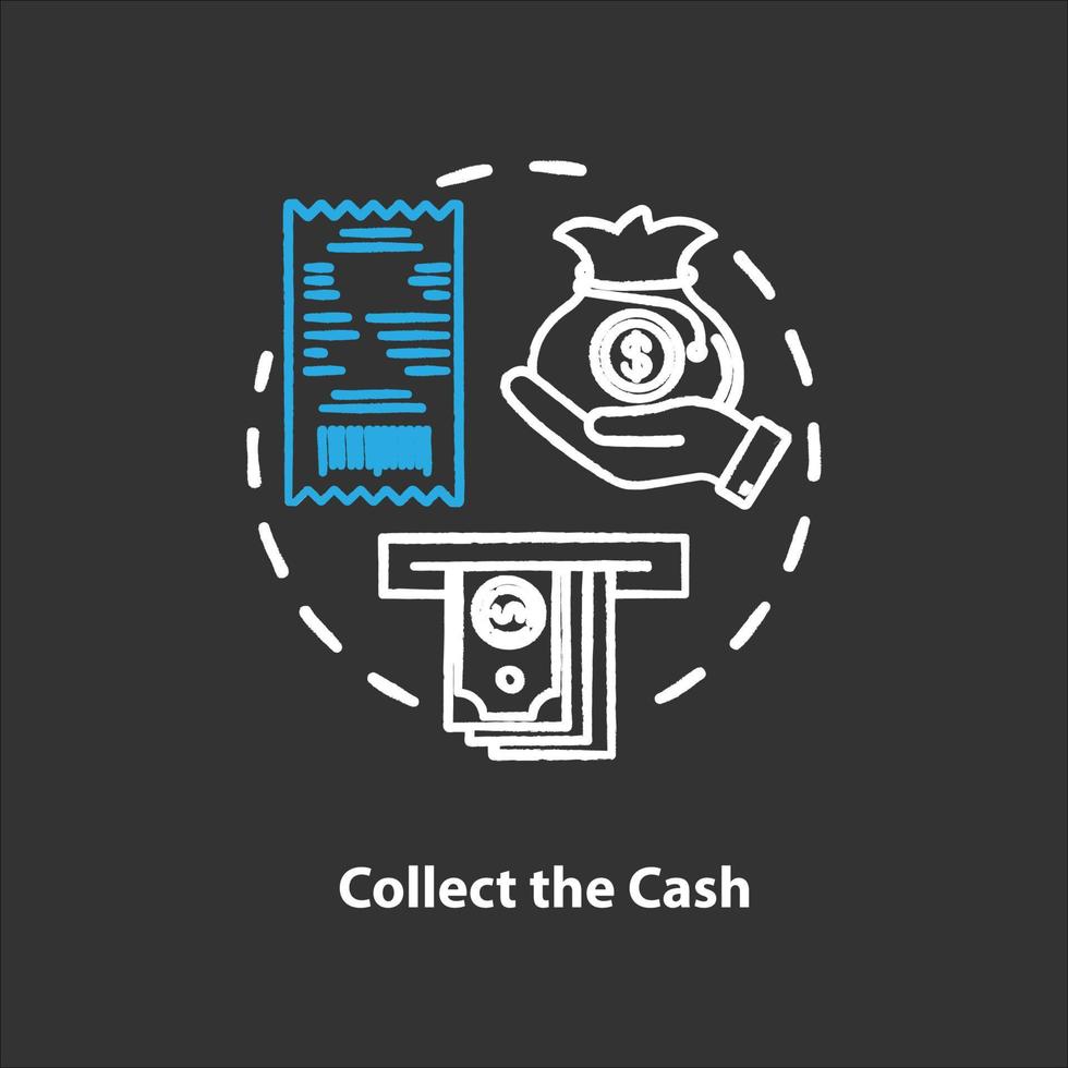 Collect cash chalk concept icon. Money withdrawal idea. ATM transaction step. Bankomat. Cashpoint, cashline. Banking operation. Vector isolated chalkboard illustration