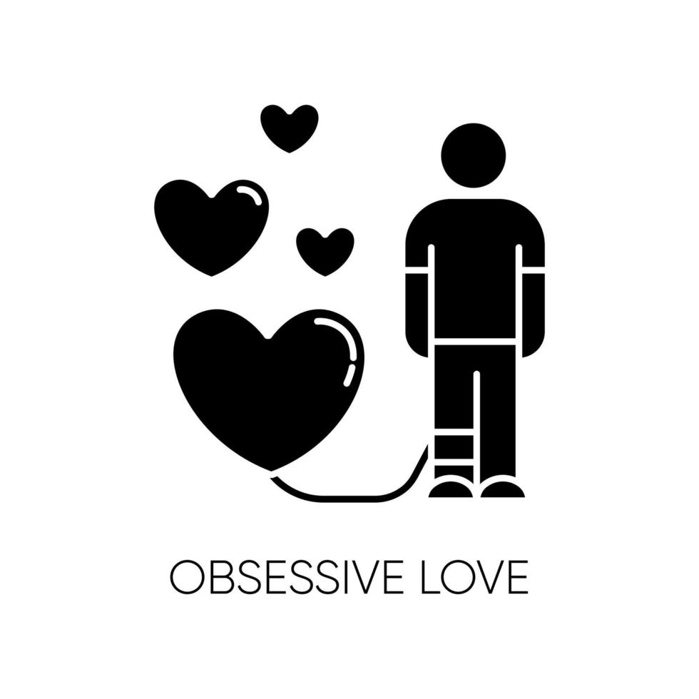 Obsessive love glyph icon. Possessive relationship. Attachment to lover. Extreme behaviour. Compulsive affection. Mental disorder. Silhouette symbol. Negative space. Vector isolated illustration