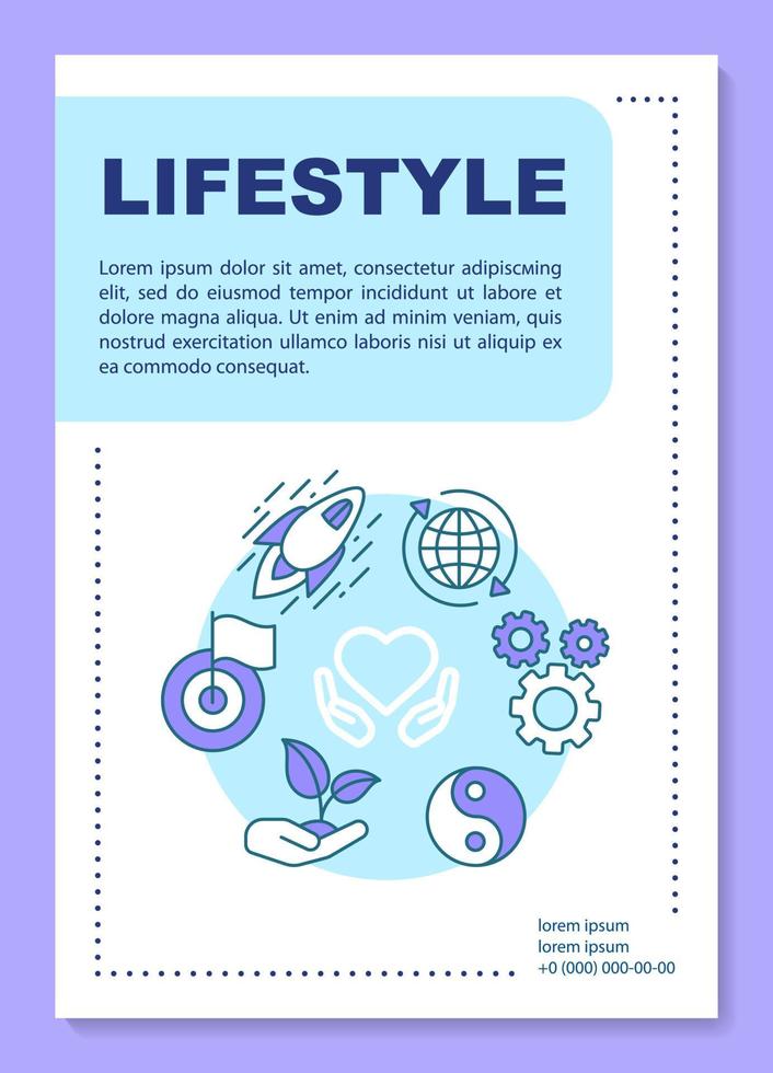 Lifestyle poster template layout. Style of living. Social group. Banner, booklet, leaflet print design with linear icons. Vector brochure page layouts for magazines, advertising flyers