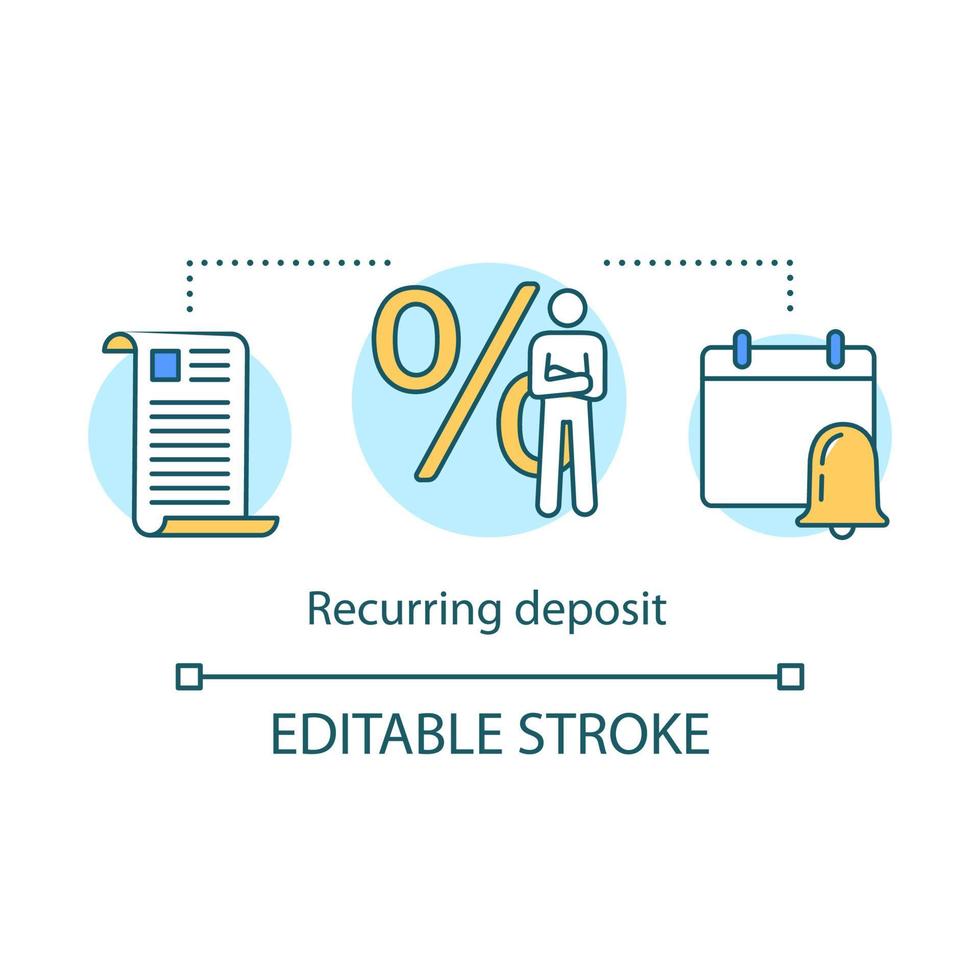 Recurring deposit concept icon. Savings idea thin line illustration. Creating investment account. Regular payments, timed banking charges. Vector isolated outline drawing. Editable stroke