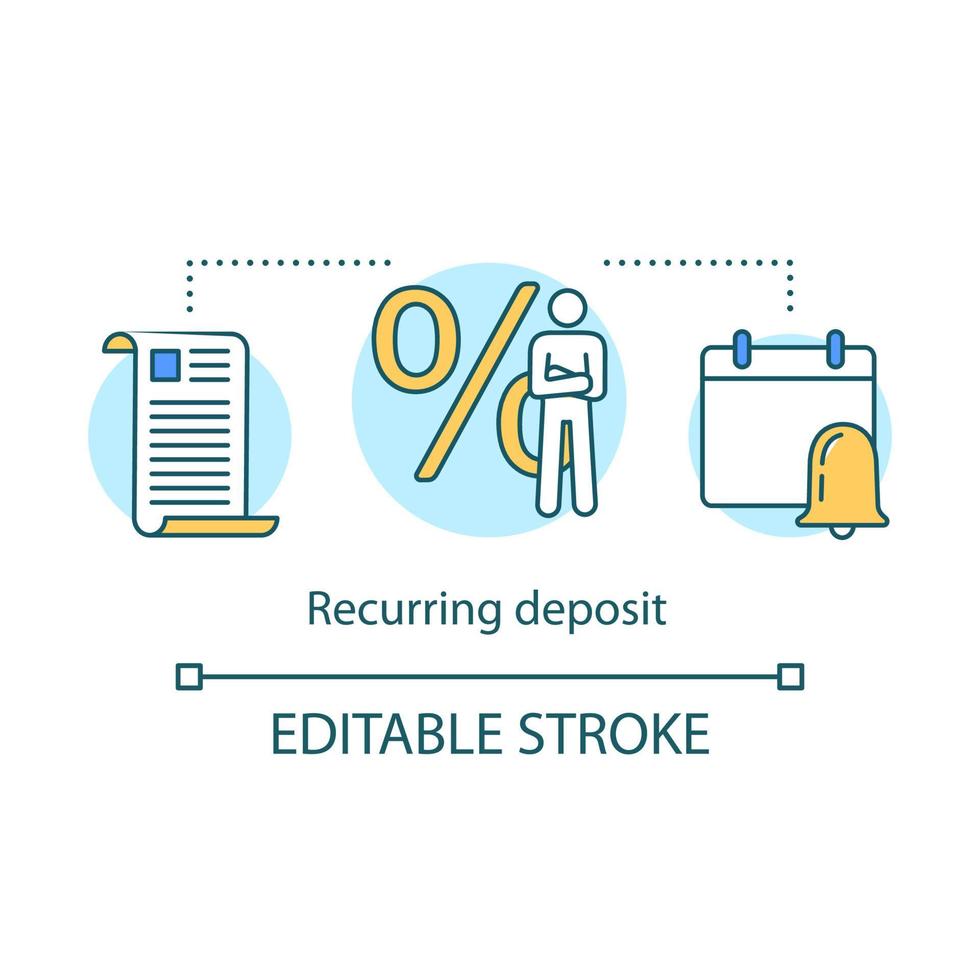 icono de concepto de depósito recurrente. Ilustración de línea fina de idea de ahorro. creando cuenta de inversión. pagos regulares, cargos bancarios cronometrados. dibujo de contorno aislado vectorial. trazo editable vector