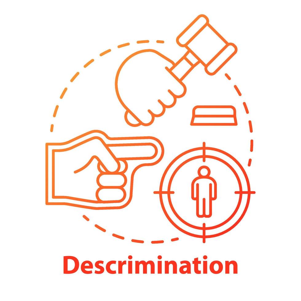 Prejudice and discrimination concept icon. Zero tolerance policy idea thin line illustration. Social inequality. Bullying and rights violation. Vector isolated outline drawing