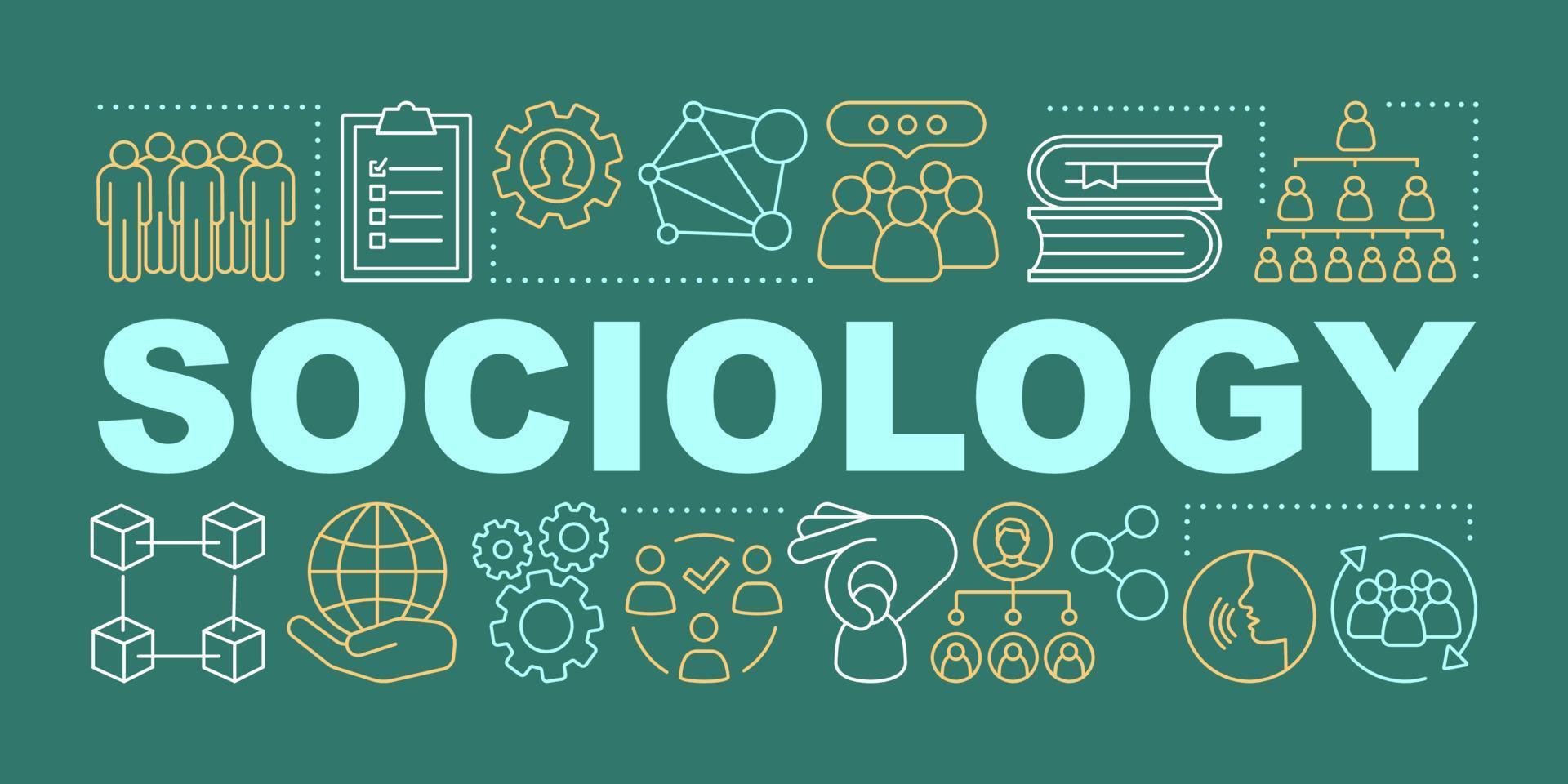 Banner de conceptos de palabra de sociología. sociedad y comunidad. presentación, sitio web. integración social y relaciones interpersonales. idea de tipografía aislada con iconos lineales. ilustración de contorno vectorial vector