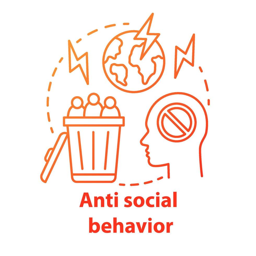 Anti social behavior concept icon. Antisocial behaviour. Crimes against humanity idea thin line illustration. Social violence, abuse, harassment. Vector isolated outline drawing