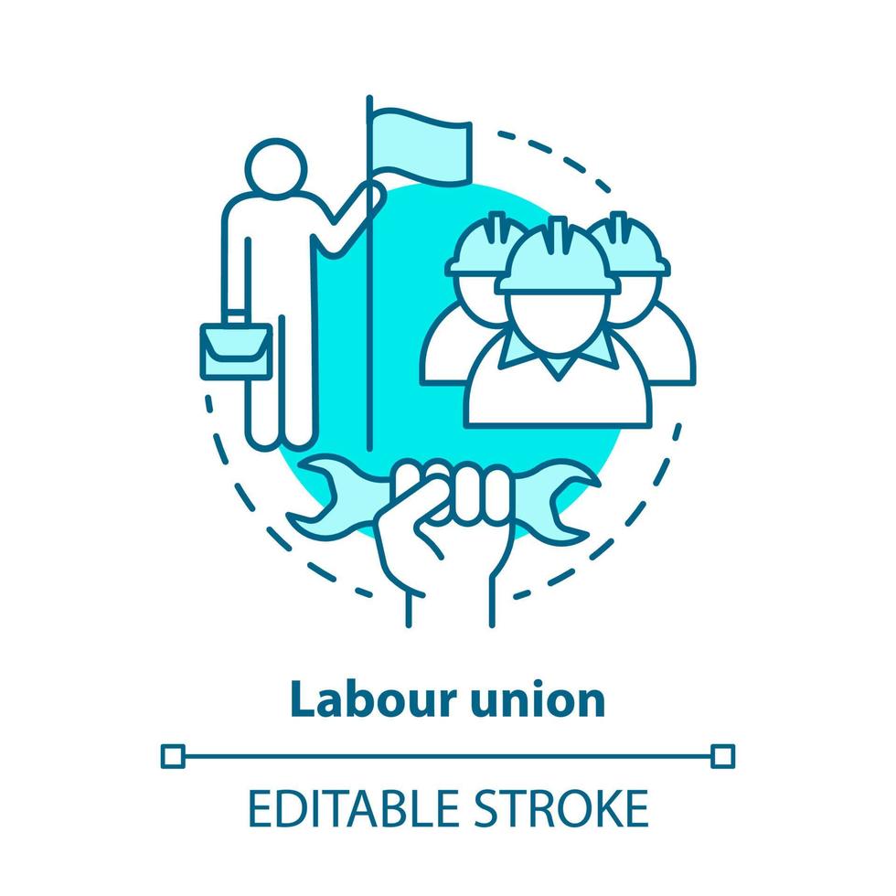 Labour union blue concept icon. Employee right protection idea thin line illustration. Trade union. Worker association. Staff interests representative. Vector isolated outline drawing. Editable stroke