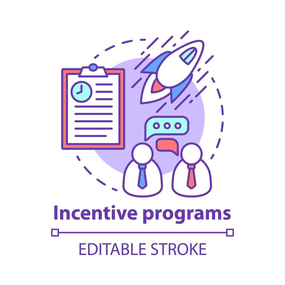 Incentive programs concept icon. Product, startup launch corporate event idea thin line illustration. Business long term partnership, sponsorship. Vector isolated outline drawing. Editable stroke