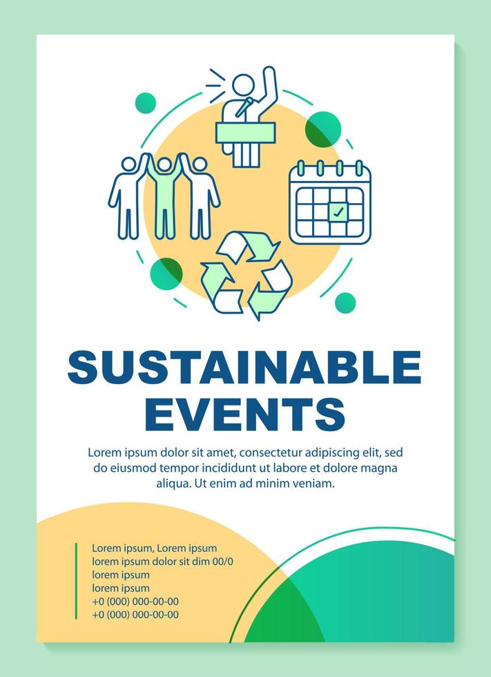 Sustainable events poster template layout. Eco protest, meeting. Banner, booklet, leaflet print with linear icons. Zero waste event. Vector brochure page layouts for magazines, advertising flyers