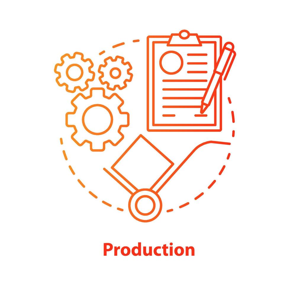 Production red concept icon. Manufacturing process idea thin line illustration. Industrial sector. Engineering. Product fabrication. Primary industry. Vector isolated outline drawing. Editable stroke