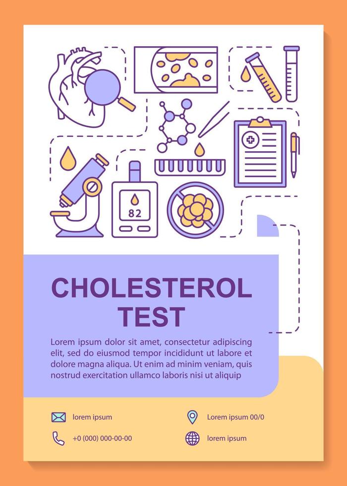 Cholesterol test brochure template layout. Flyer, booklet, leaflet print design with linear illustrations. Fat blocked arteries. Vector page layouts for annual reports, advertising posters