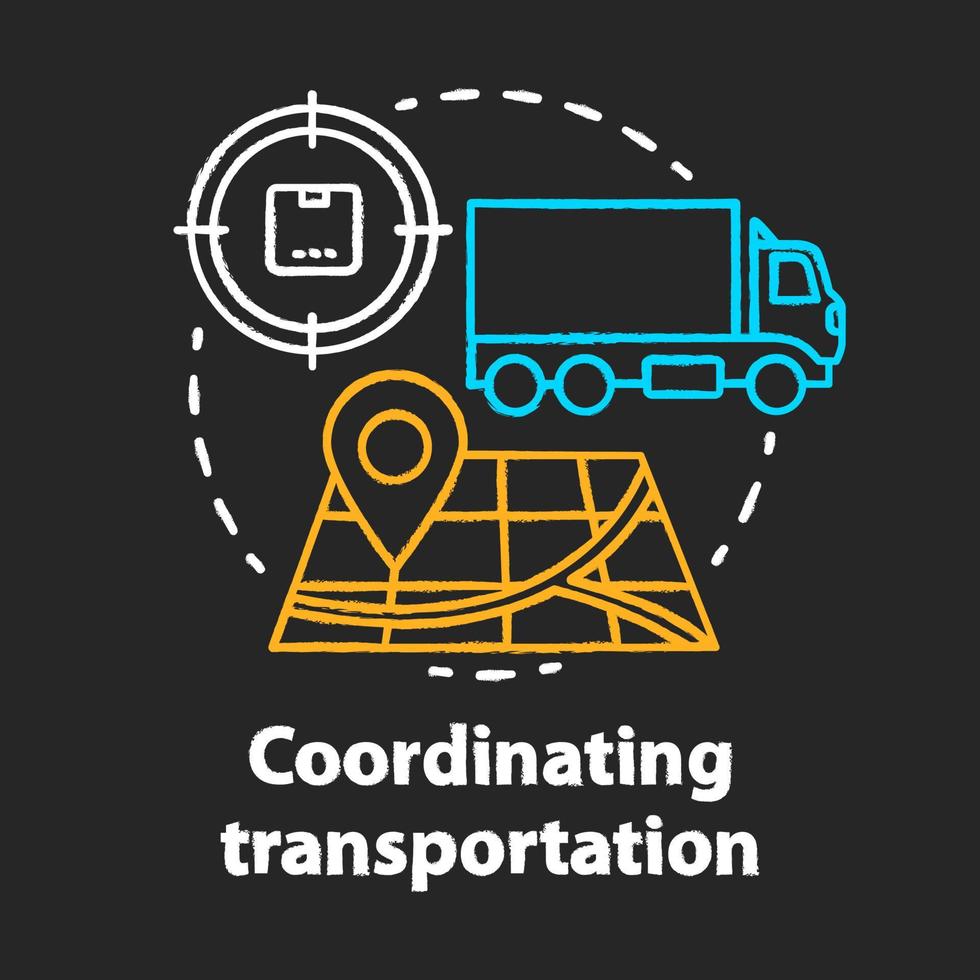 Transportation coordination chalk concept icon. Logistics and distribution idea. Cargo, freight shipment. Parcel delivery industry. Vector isolated chalkboard illustration