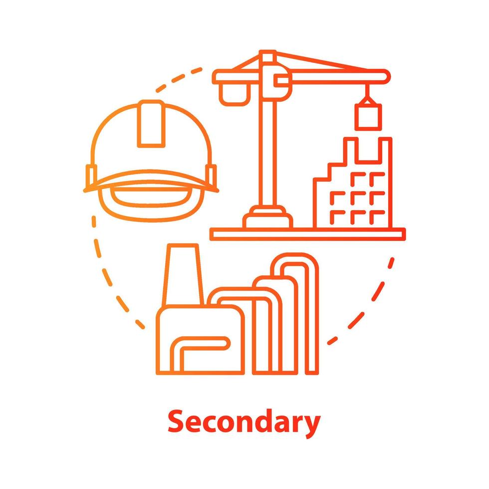 Secondary red concept icon. Processing and manufacturing industry idea thin line illustration. Economy sector. Heavy and light industry. Vector isolated outline drawing. Editable stroke