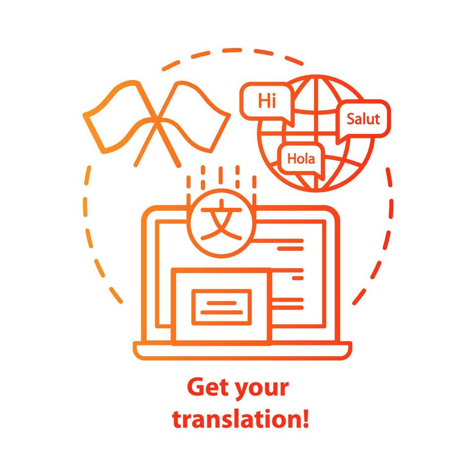 Get your translation red concept icon. Online multilingual translator idea thin line illustration. Interpretation and spell check. Foreign language. Vector isolated outline drawing. Editable stroke