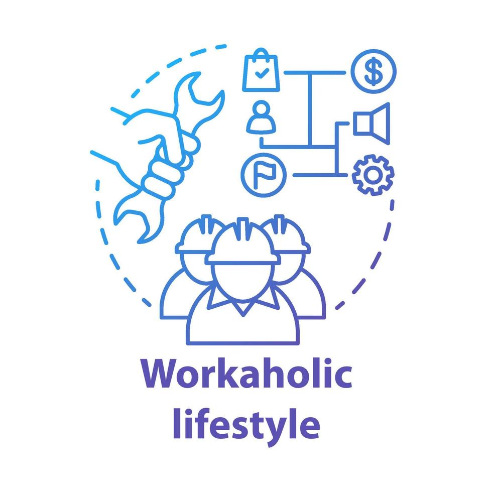 Workaholic lifestyle blue concept icon. Ergomaniac idea thin line illustration. Work addiction, obsessive disorder. Working overtime, behind schedule vector isolated outline drawing. Editable stroke