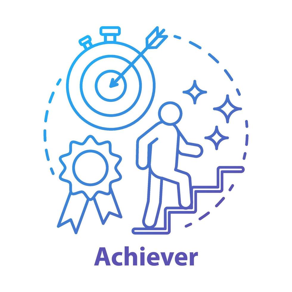 Achiever blue concept icon. Successful person idea thin line illustration. Goal achieving, winner. Reaching target. Personal growth, career ladder. Vector isolated outline drawing. Editable stroke