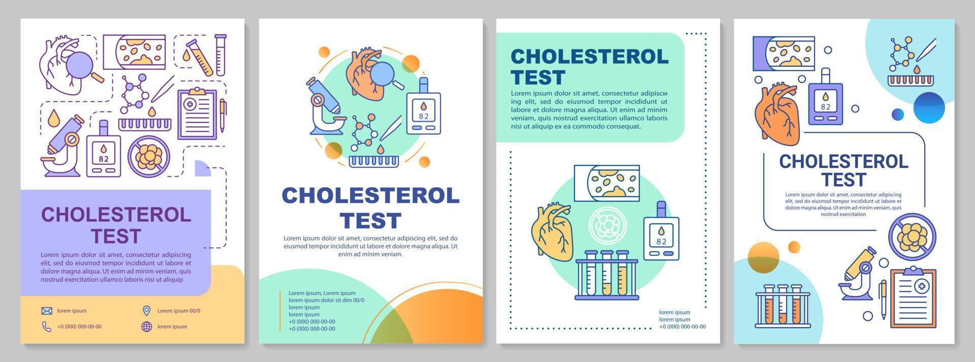 Cholesterol test brochure template layout. Flyer, booklet, leaflet print design with linear illustrations. Cholesterol level control. Vector page layouts for annual reports, advertising posters