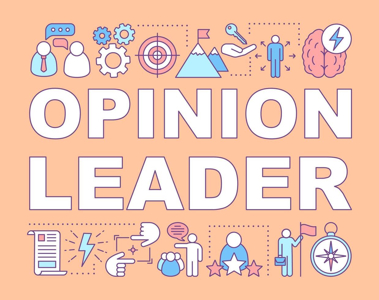 Opinion leader word concepts banner. Communication with society. Community opinion. Presentation, website. Isolated lettering typography idea with linear icons. Vector outline illustration