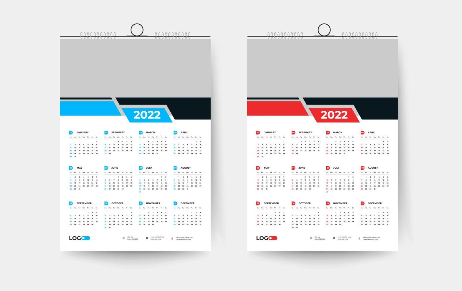 2022 plantilla de diseño de calendario de pared de una página vector