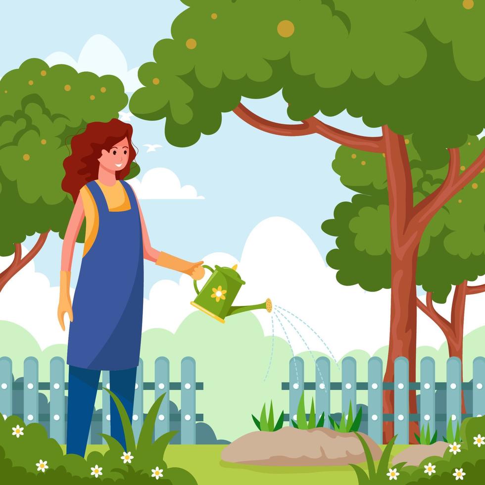 jardinero femenino de dibujos animados en diseño plano vector