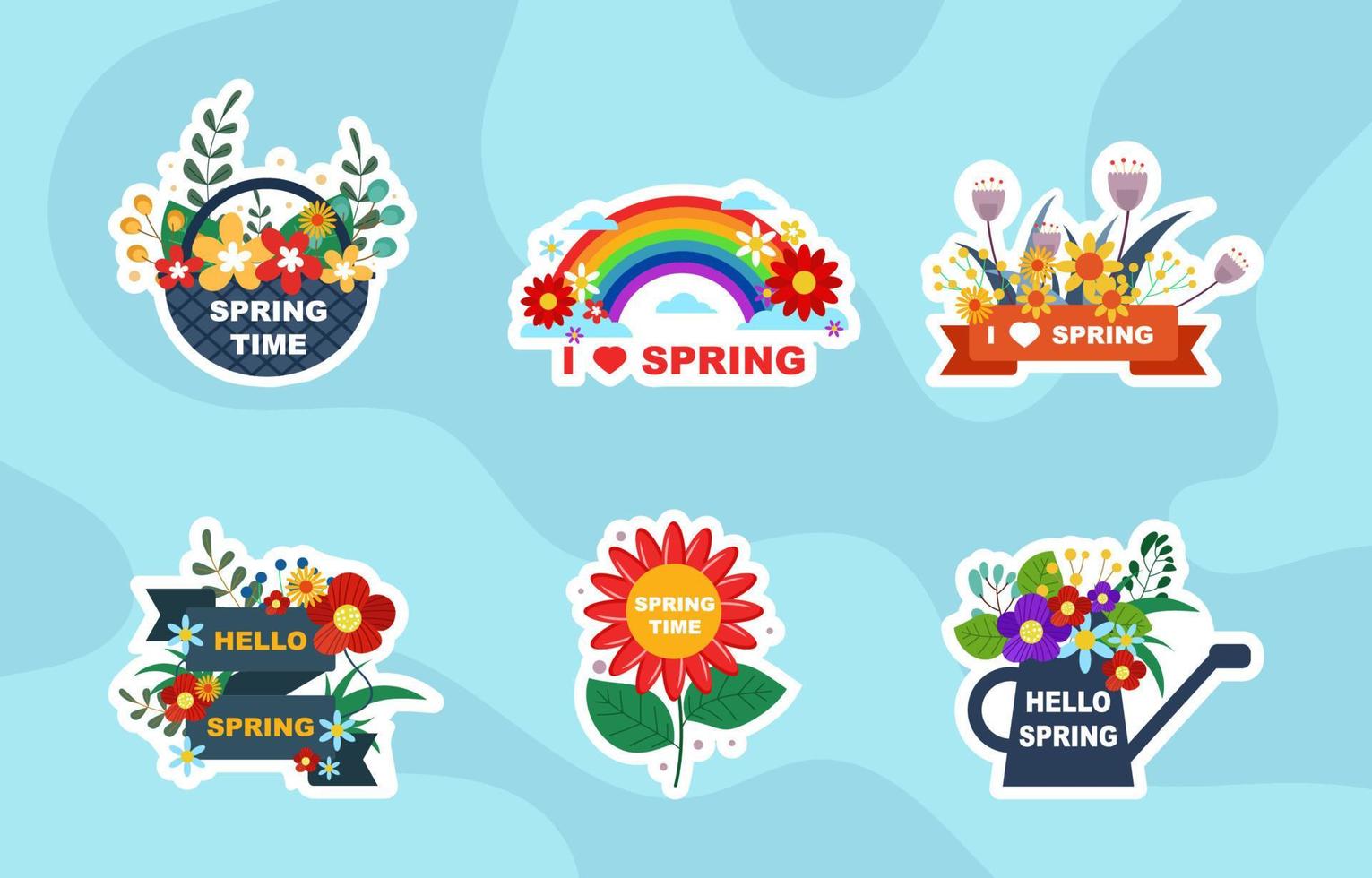 Beautiful Floral Spring Sticker Set vector