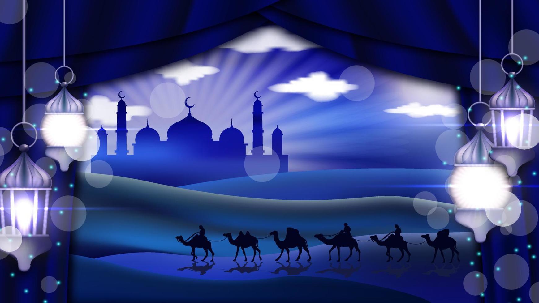 Elegant Islamic Background with Lantern and Mosque vector