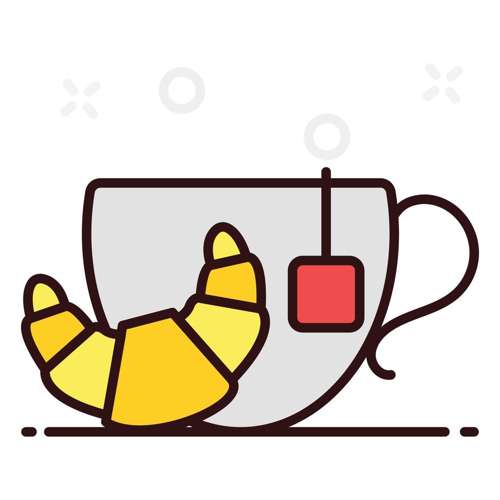 Croissant with tea breakfast vector