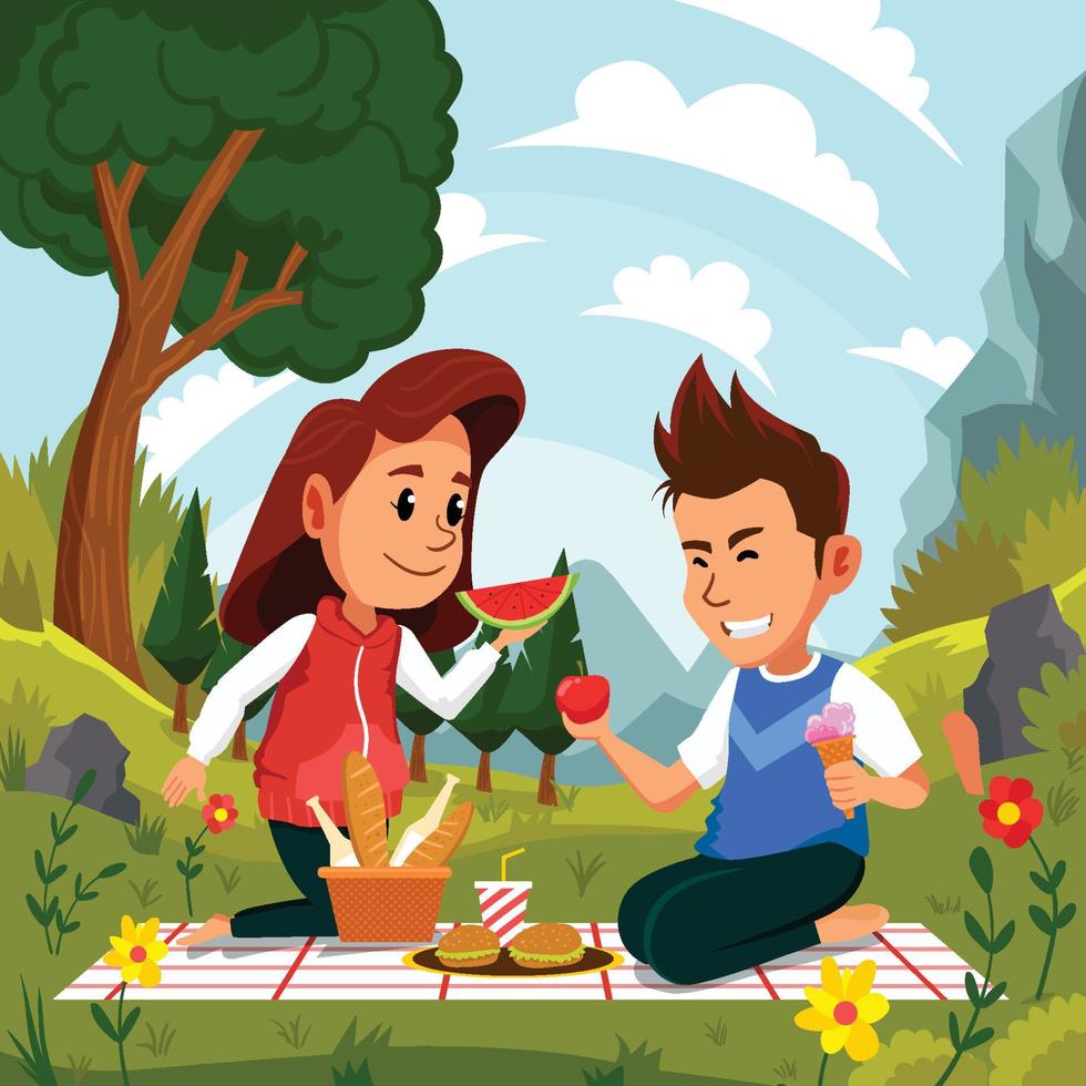 Couple on Vacation for Picnic vector