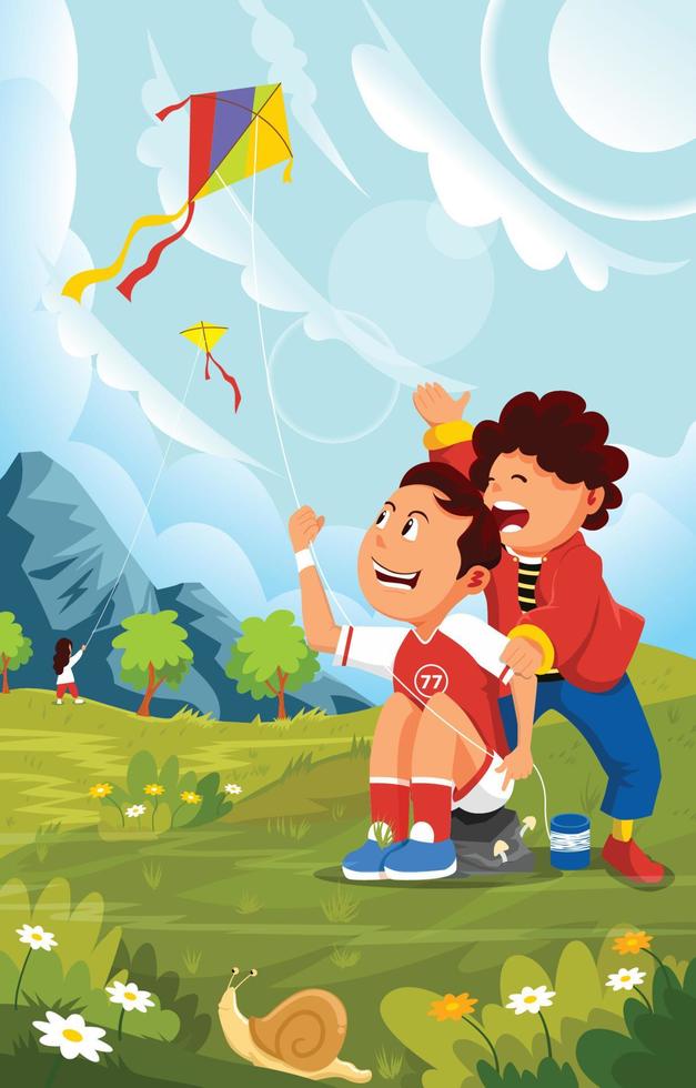 Children Playing Kites in the Park vector