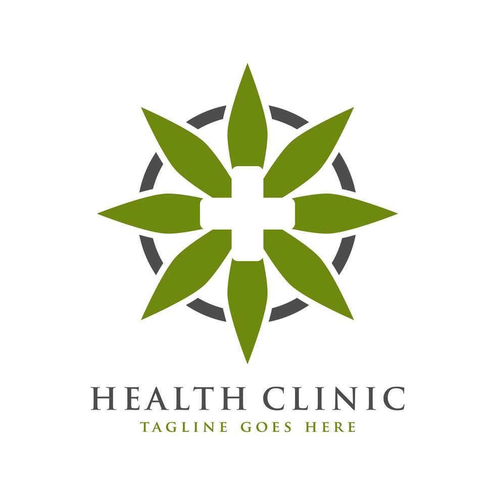 health symbol logo design and leaves vector