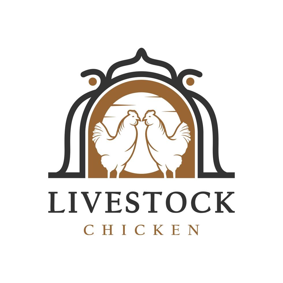 vintage chicken livestock logo design template vector