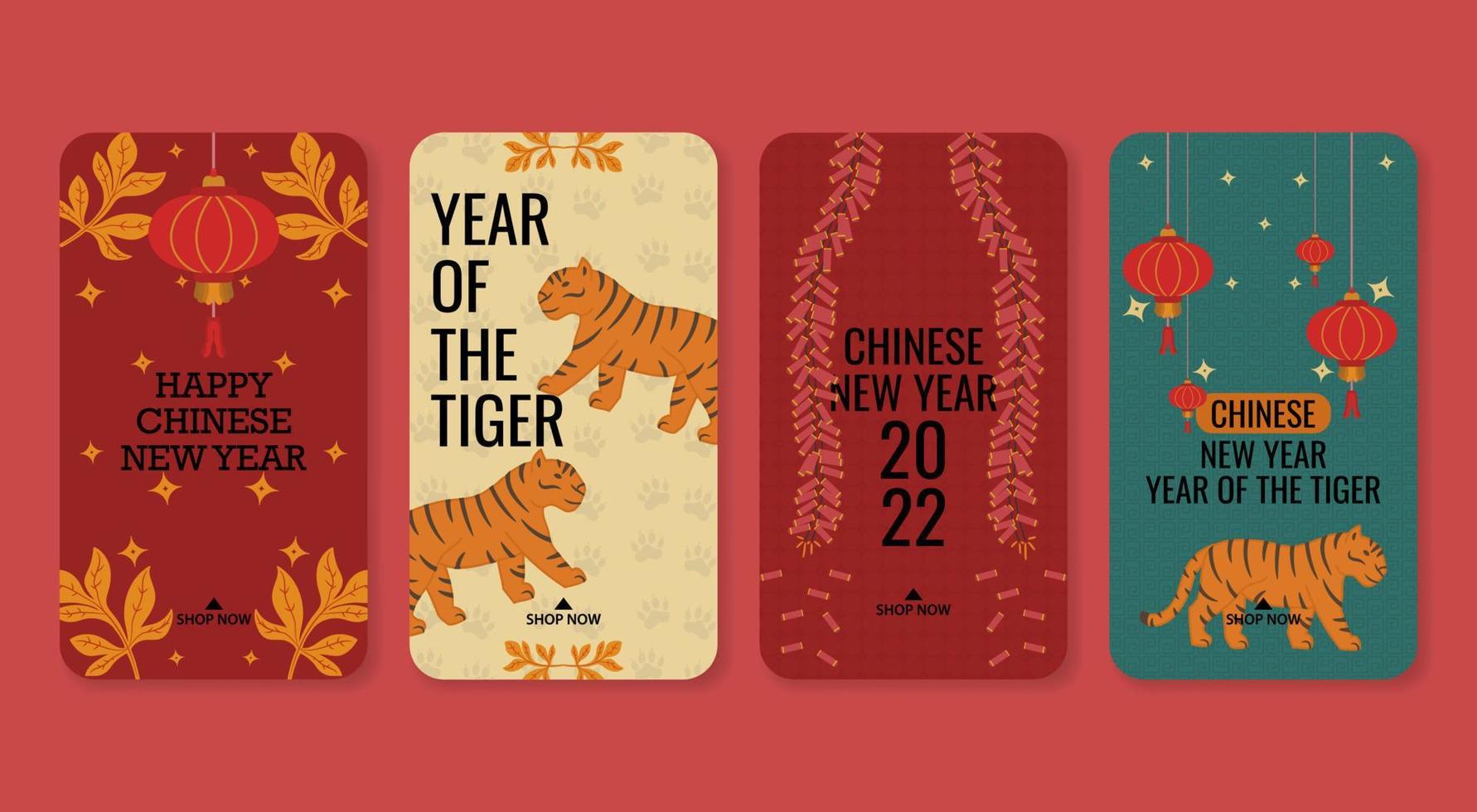 Flat design Chinese new year for social media stories collection vector