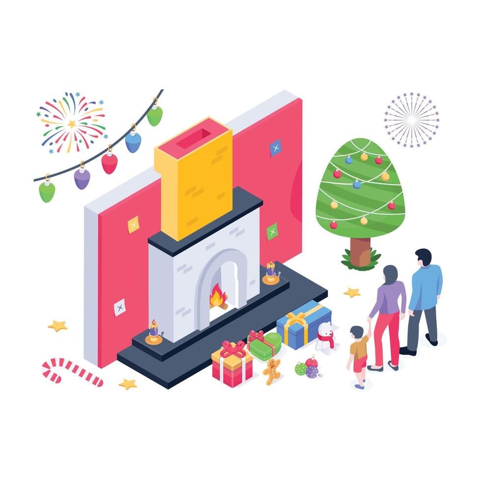 New year celebrations and Fireplace vector