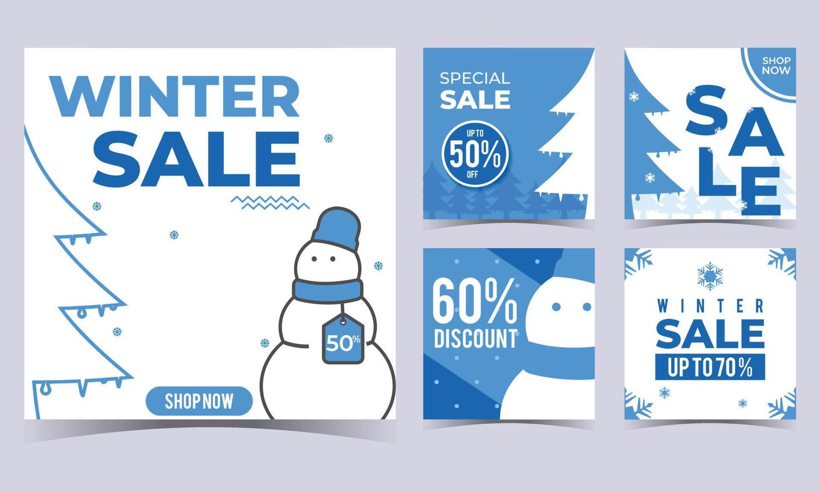 Winter Special Sale. Set of 5 Simple Background Vector Flat Style. Suitable for instagram post, cover or poster.