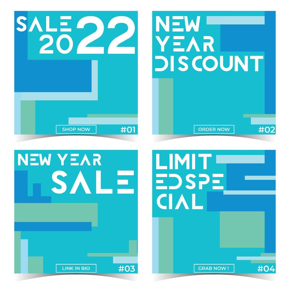 Modern Blue New Year 2022 Sale. Set of 3 Simple Square Background Vector Flat Style. Suitable for banner, cover or poster