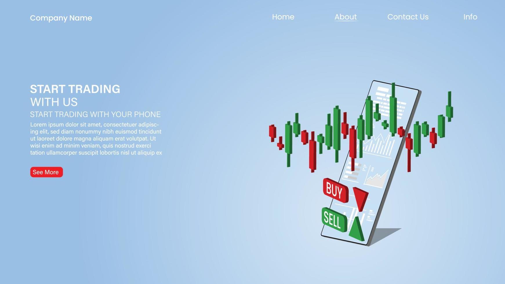 candlestick chart of stock sale and buy using mobile phones, market investment trading, Vector Illustration